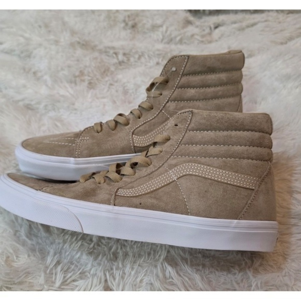 NWT Vans Sk8-Hi Pig Suede HeiQ Eco Dry Tan Khaki Sneakers Men 12 / Women 13.5